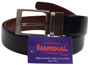 Marshal Men's Genuine Leather Reversible Belt with Rotated Buckle Black & Brown New