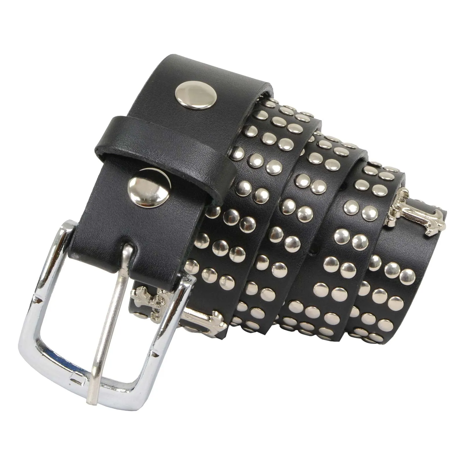 Milwaukee Leather MP7101 Men's Cross and Stud Black Genuine Leather Biker Belt with Interchangeable Buckle