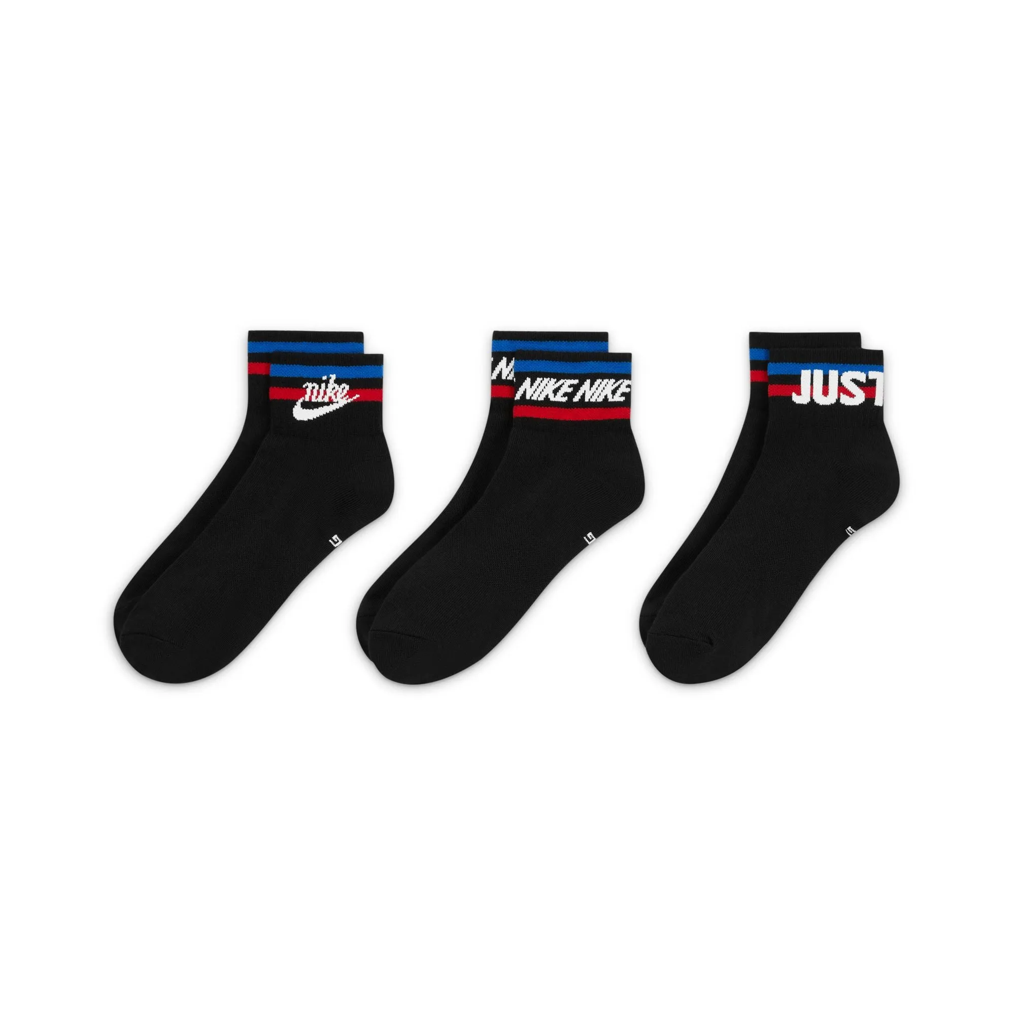 Nike Everyday Essential 3 Pack Ankle Socks - Black/White/Game Royal/University Red