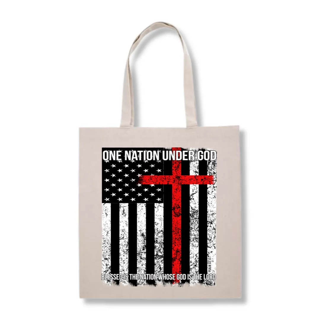 One Nation Under God. Blessed is the Nation Whose God is the Lord Tote Bag (3 Colors)