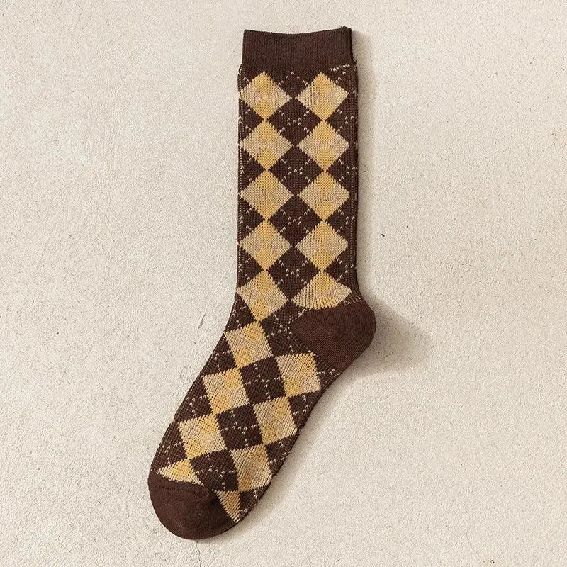 One Pair of Diamond Pattern Crew Socks | Vintage Socks | Christmas Socks