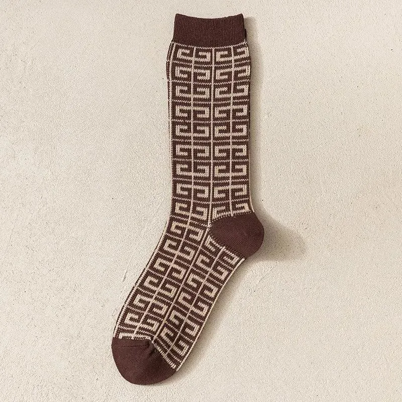 One Pair of Diamond Pattern Crew Socks | Vintage Socks | Christmas Socks