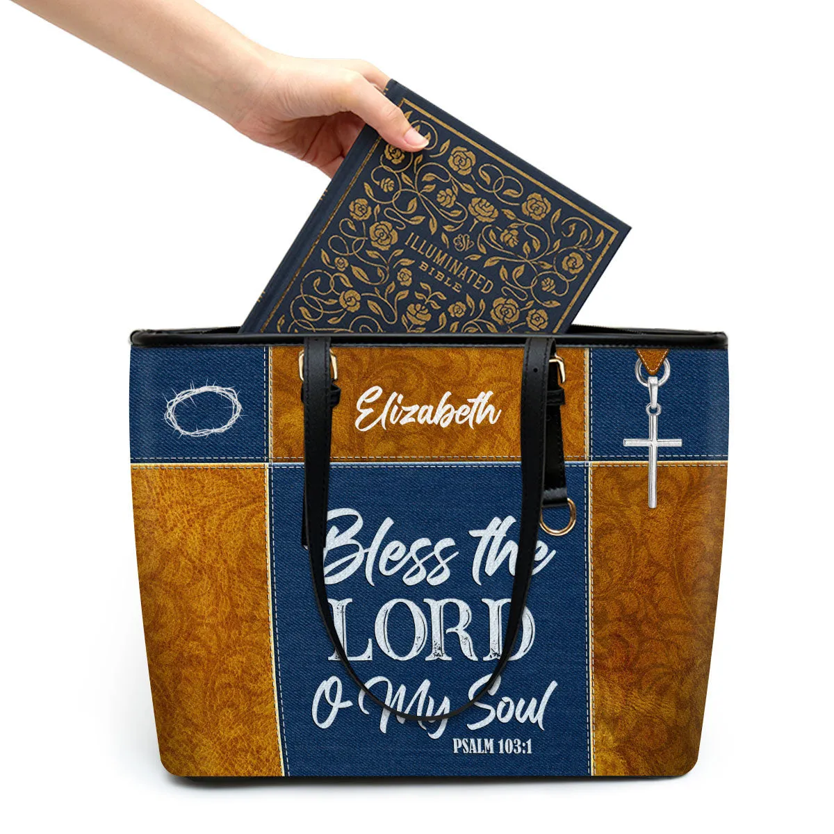 Personalized Large Leather Tote Bag Psalm 1031 Bless The Lord O My Soul - Spiritual Gifts For Christian Women