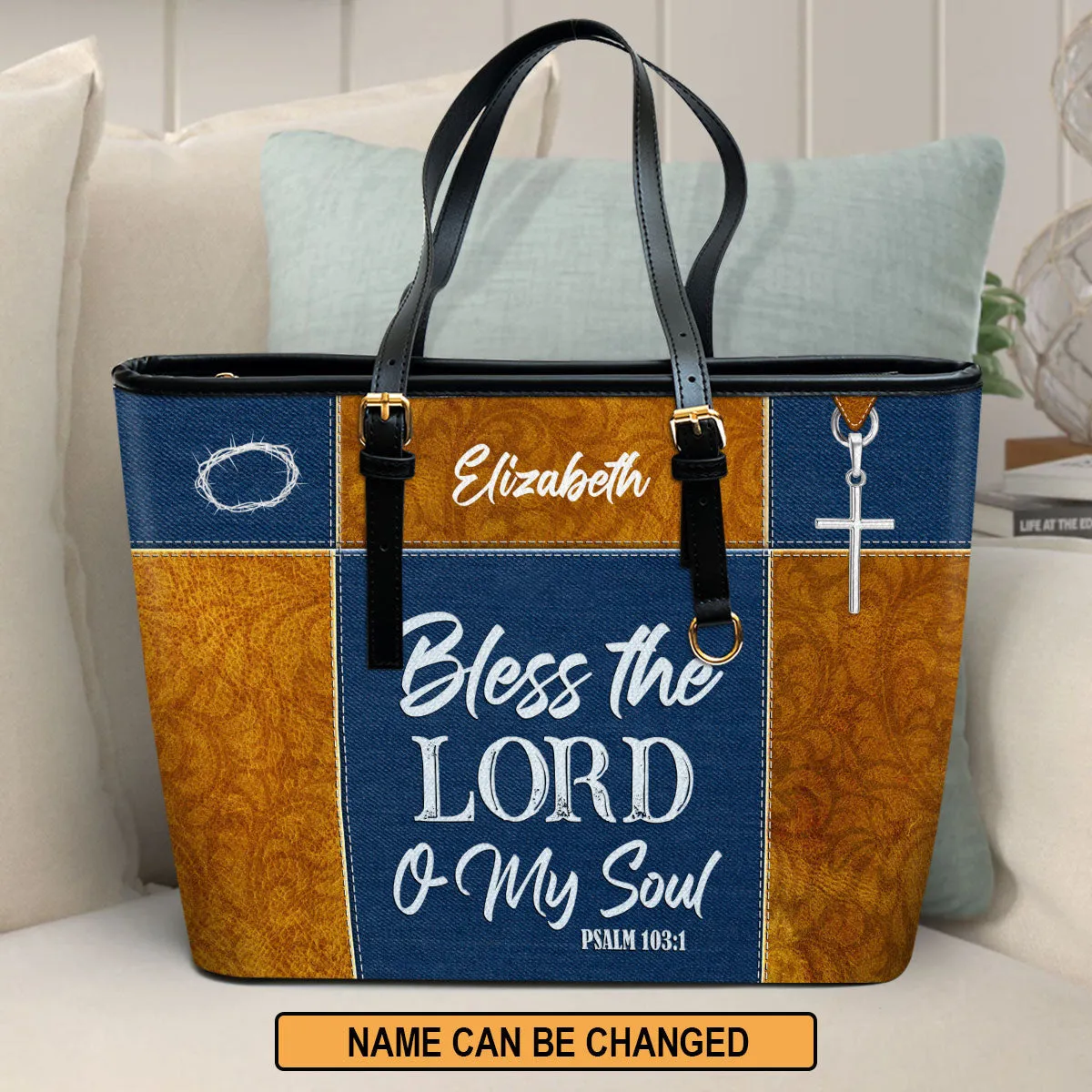 Personalized Large Leather Tote Bag Psalm 1031 Bless The Lord O My Soul - Spiritual Gifts For Christian Women