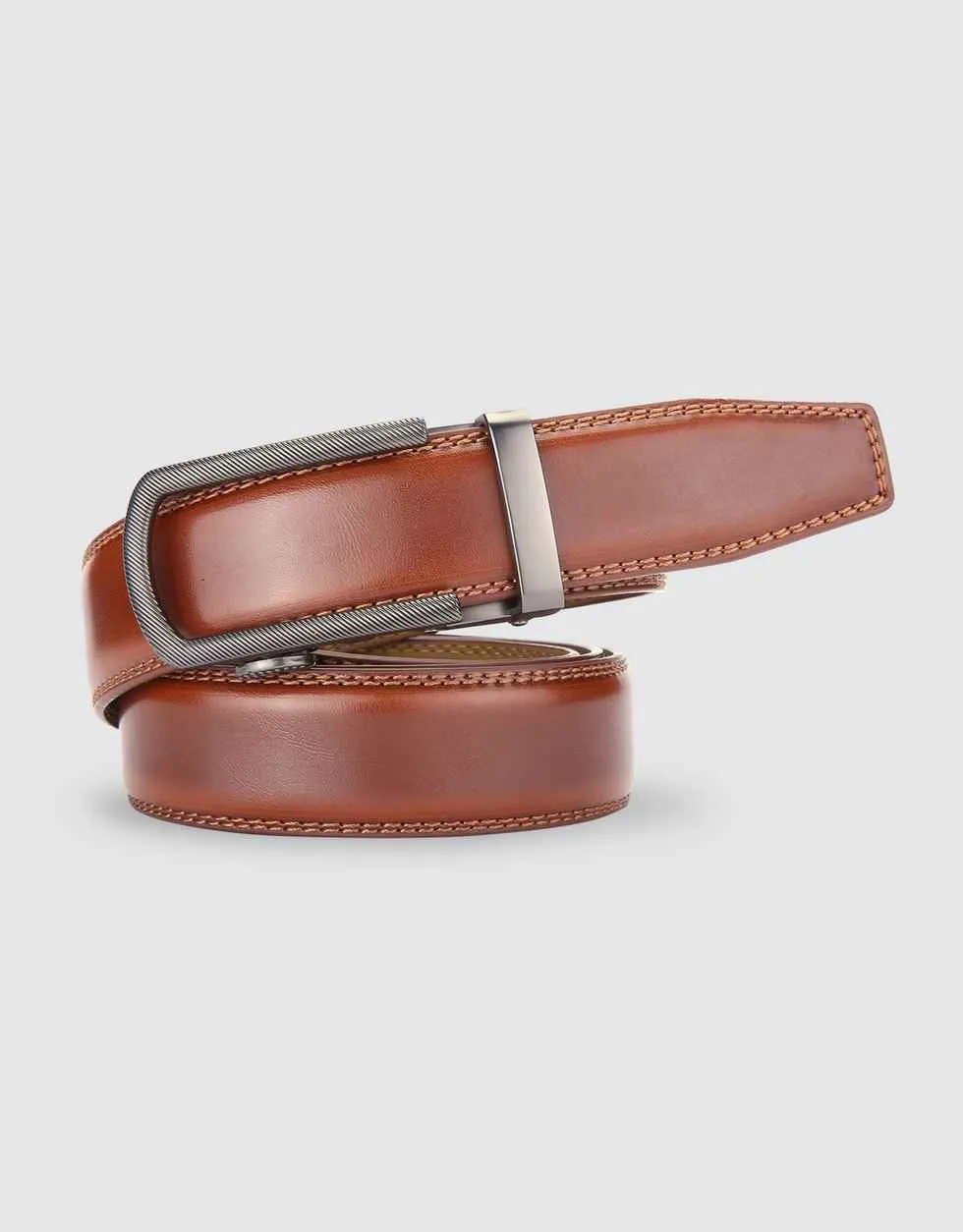 Ribbed Metal Leather Ratchet Belt