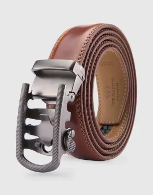 Ribbed Metal Leather Ratchet Belt