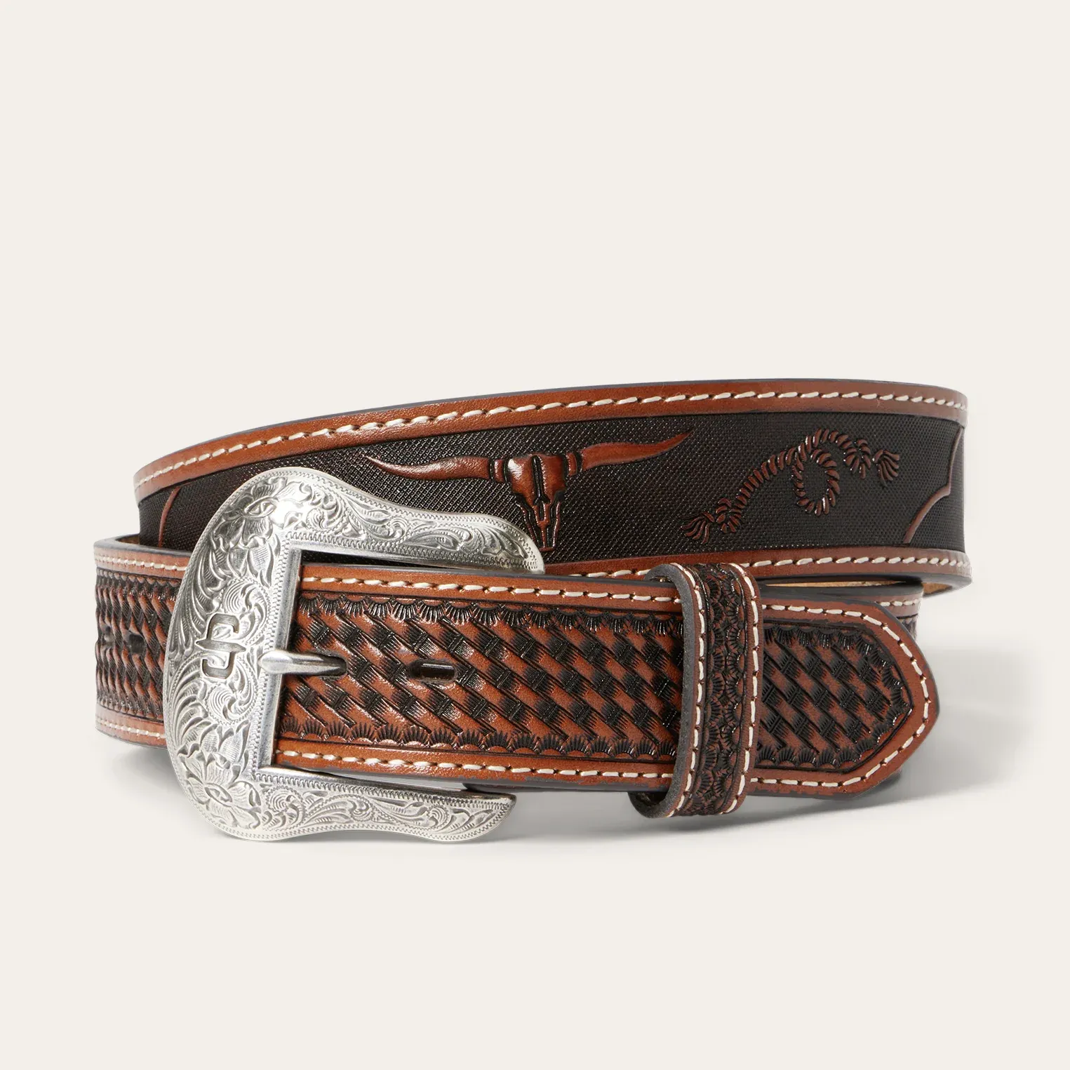 Stetson® Men's Western Hand Tooled Leather Belt - #9908