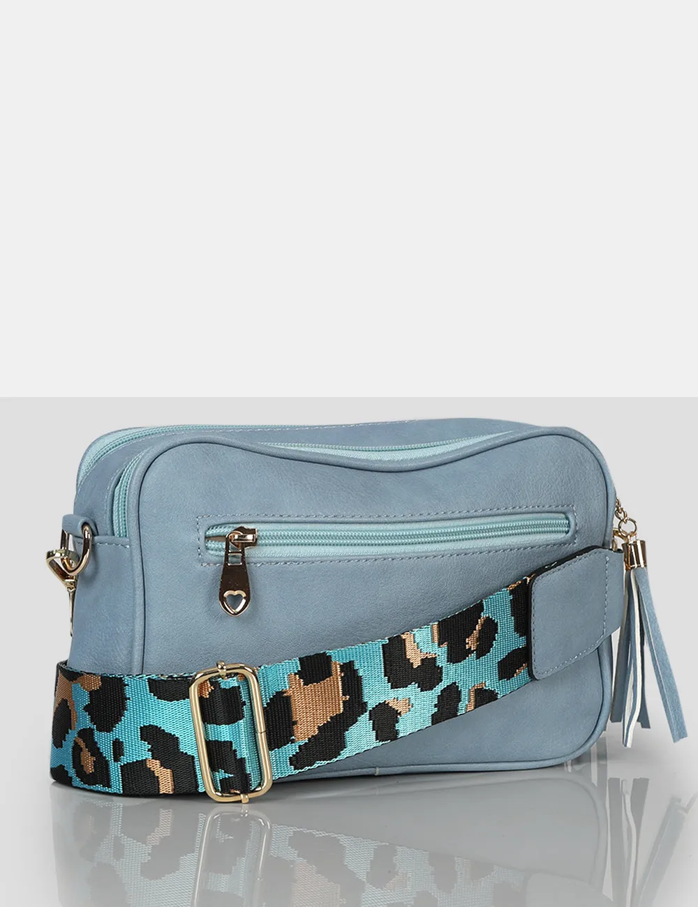 The Casey Baby Blue Animal Print Strap Zip Up Crossbody Bag