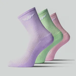 WOMEN-MOVE-CREW HALF CUSHIONED SOCKS (PINK-PURPLE-LIGHT GREEN)