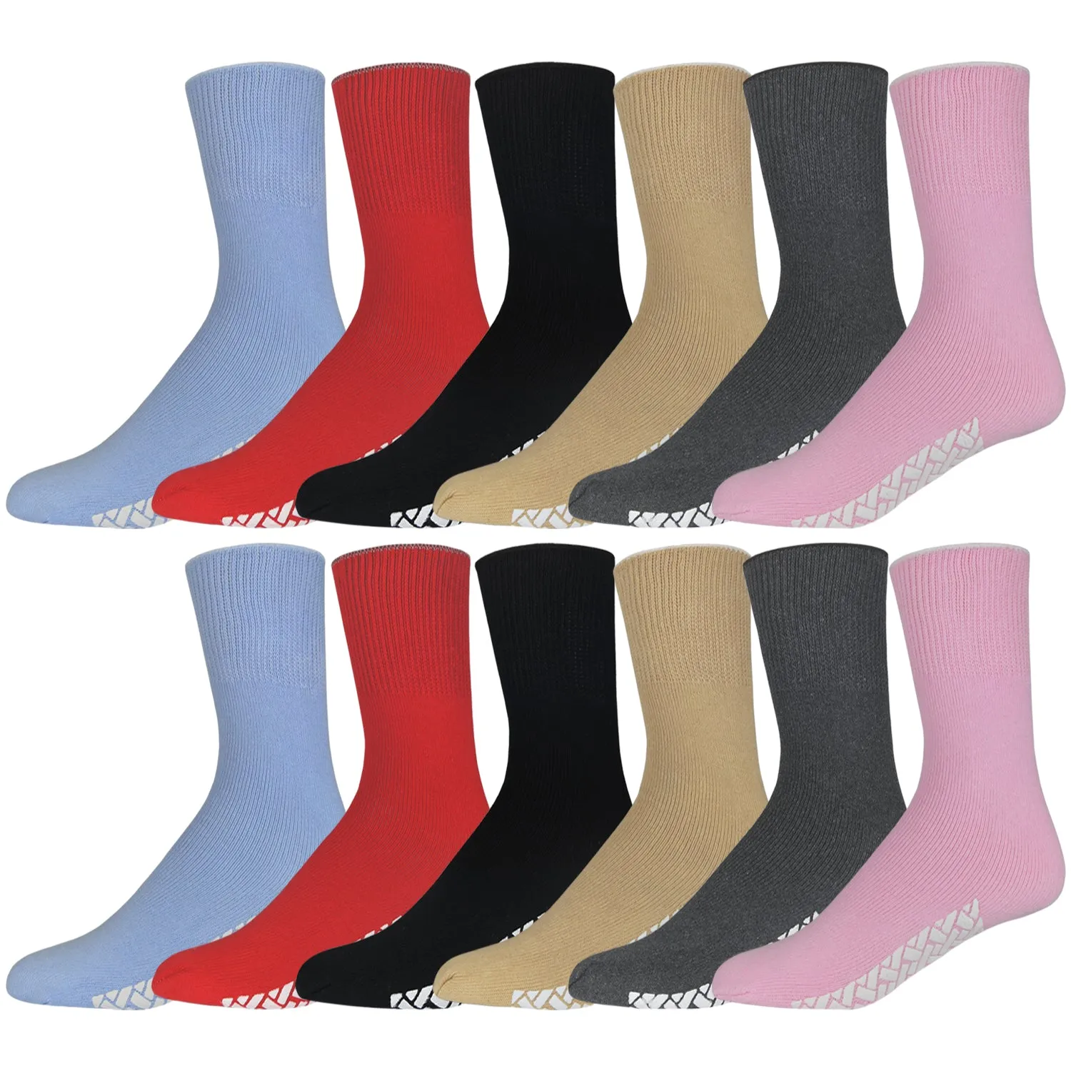 Women's Non Skid Diabetic Socks, Cotton With Rubber Gripper Bottom, Size 9-11